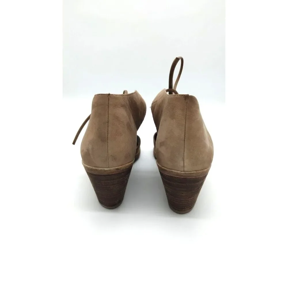 Eileen Fisher Tan Suede Block Heel Sandals Size 8.5 Lace  Open-Toe Comfort